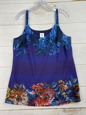 Cabi Womens Top M Blue Floral Sleeveless Lined Boho Classy Beach Vacation Blouse